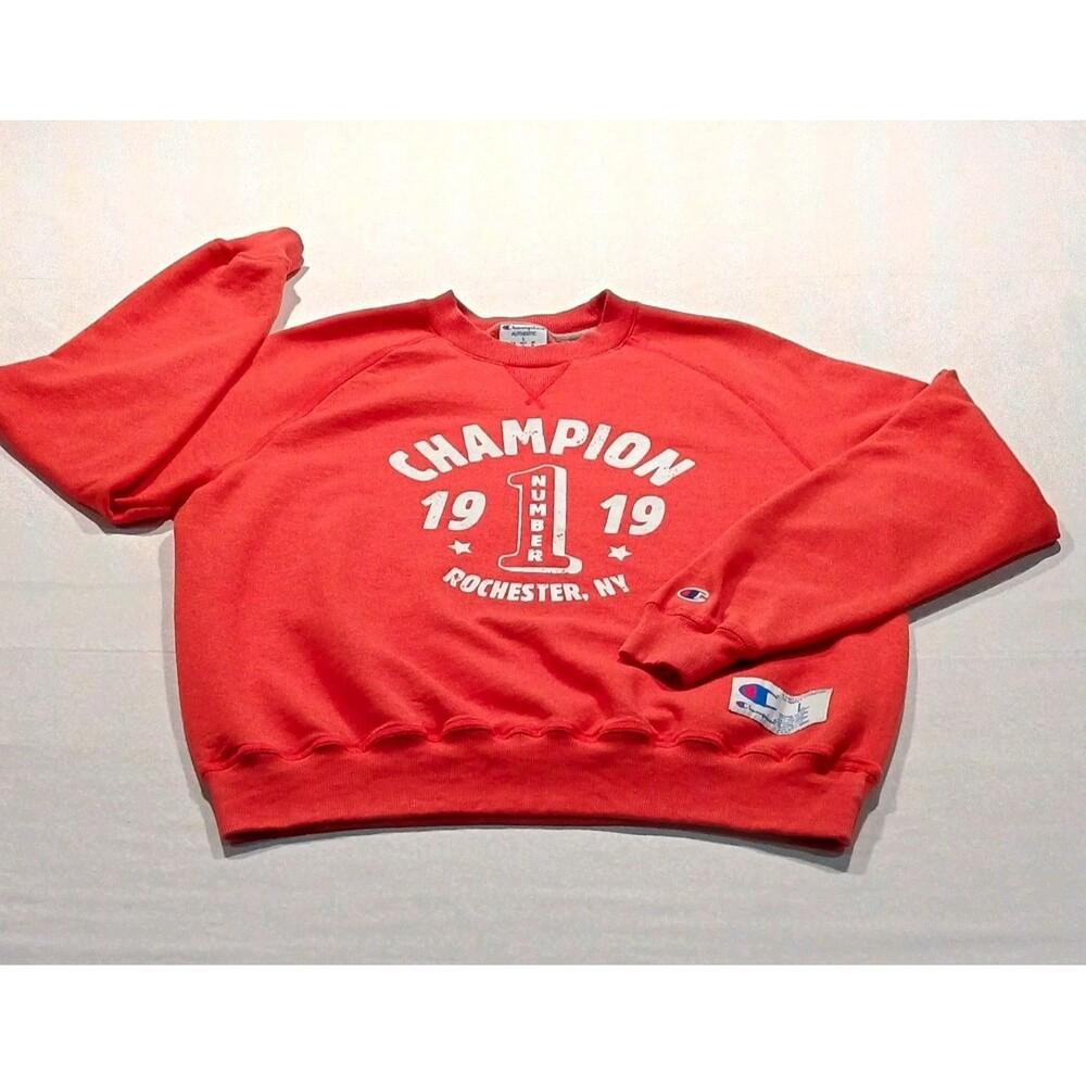 Champion Rochester NY 1919 Crewneck Sweatshirt Red Mens Large Vintage Style